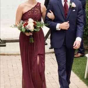 LONG ONE SHOULDER LACE BRIDESMAID DRESS